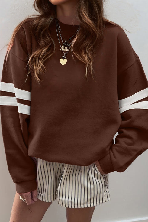 Varsity Sleeve Stripes Drop Shoulder Crewneck Oversized Sweatshirt